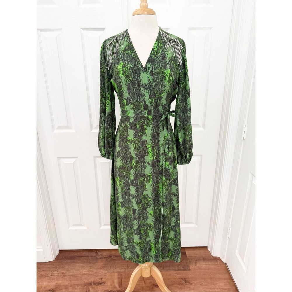 Rotate Birger Christensen Kira Crystal-Embellished Snake Print Wrap Dress 6
